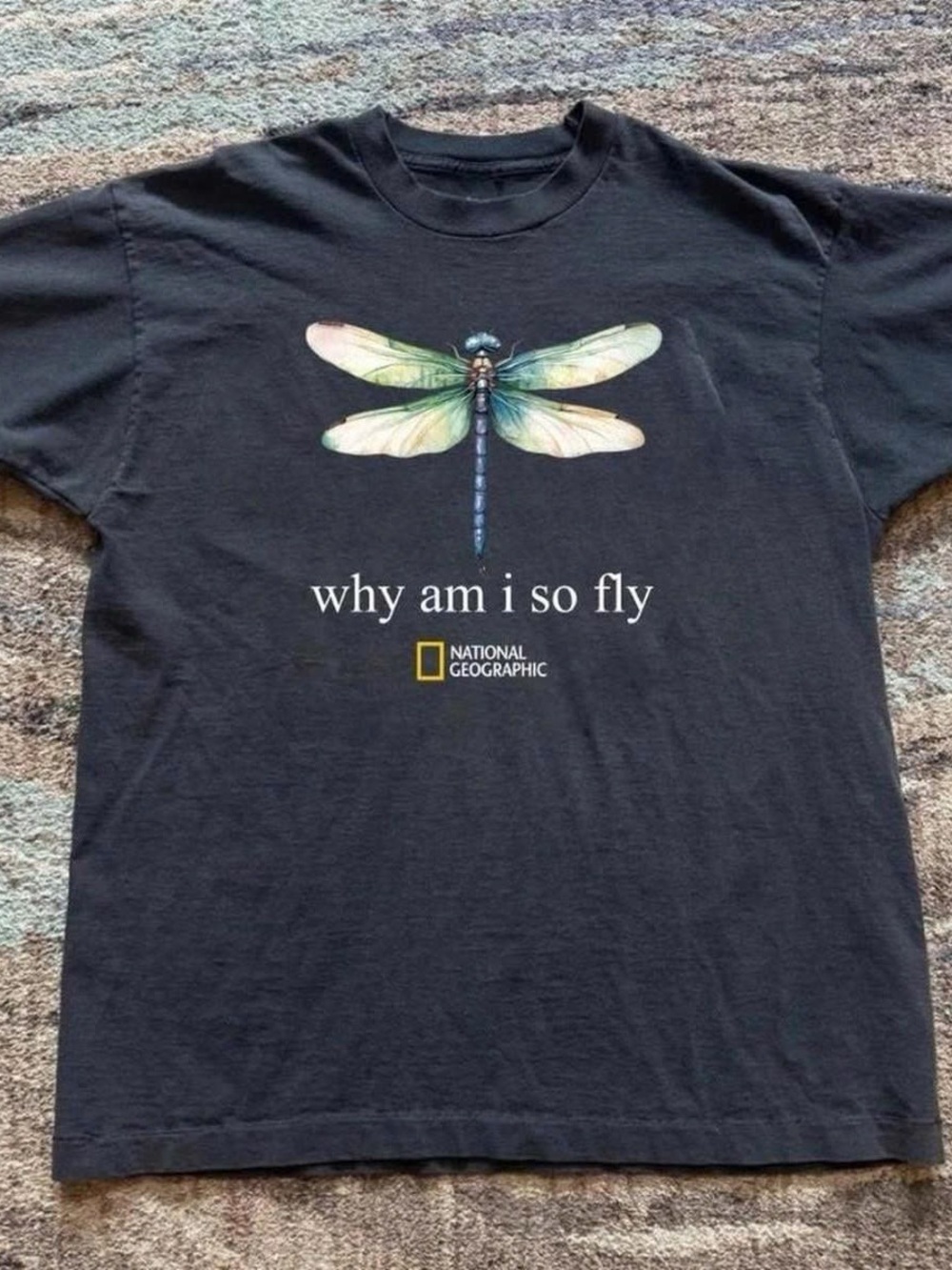 Gildan Black Tee with Pastel Dragonfly Graphic